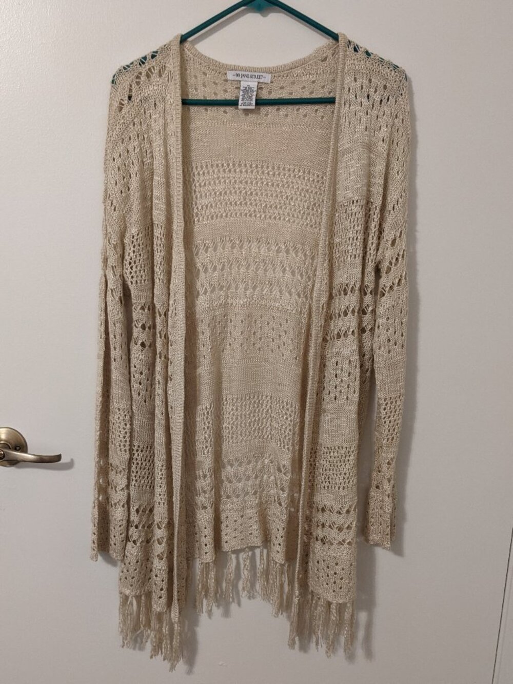 99 Jane Street XL Crochet Open Knit Fringe Cardigan Festival Beach **Flaws**